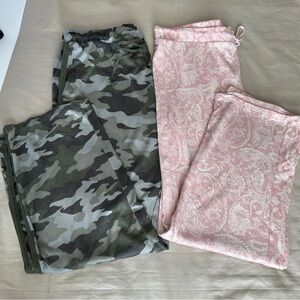 Lucky Brand Green Camouflage and Pink Paisley Pajama Set